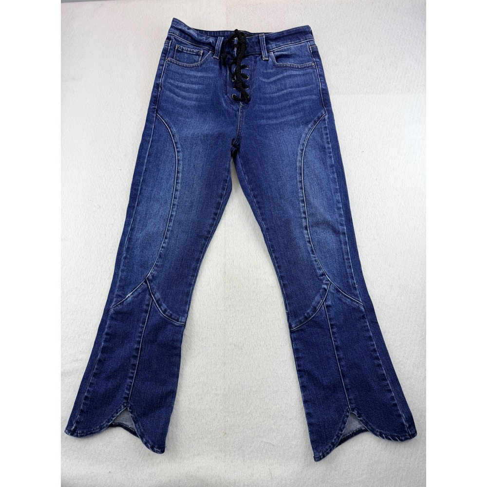 Lucky Brand High Rise Lace Up Front Split Petal Hem Flare Jeans Blue Size 0/25